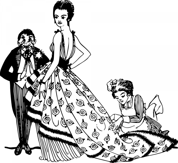Vintage Stylish Lady with Servants coloring page image