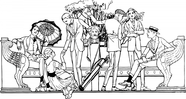Vintage Stylish Young People coloring page image