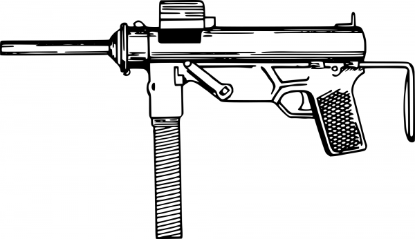 Vintage Submachine Gun coloring page image