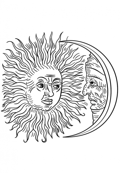 Vintage Sun and Moon coloring page image