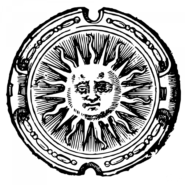 Vintage Sun Face Emblem coloring page image