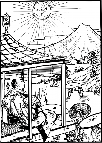 Vintage Sunny Day in Japan coloring page image