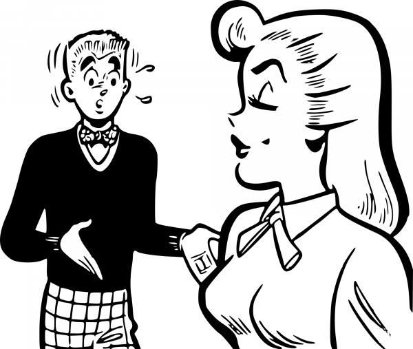 Vintage Teen Boy Trying to Explain coloring page image