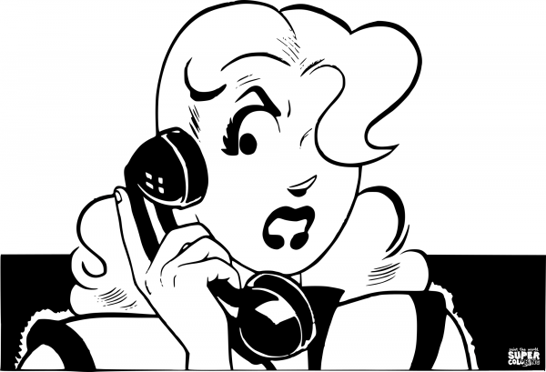 Vintage Teen Girl on the Phone coloring page image