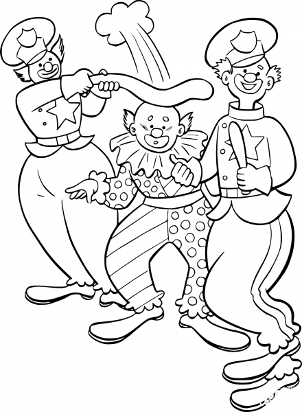 Vintage Three Clowns coloring page image