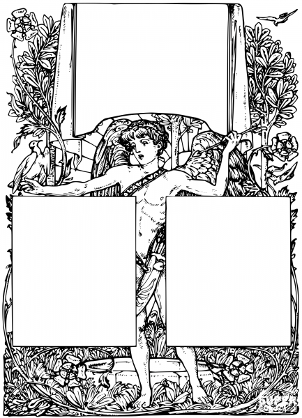 Vintage Three Frame Big Cupid coloring page image