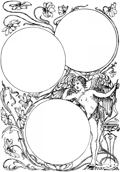 Vintage Three Frame Circles Cupid coloring page image