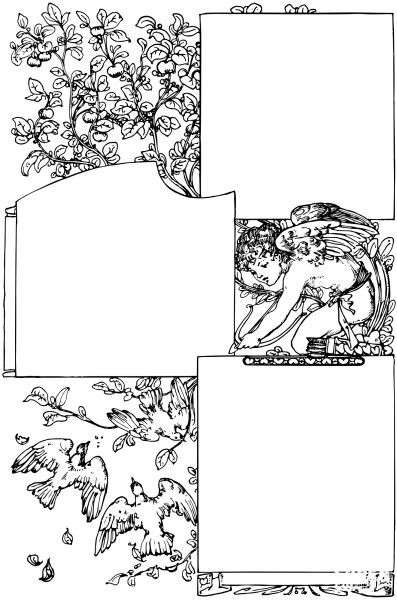 Vintage Three Frame Cupid Dove Frame coloring page image