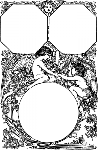 Vintage Three Frame Two Cupids coloring page image