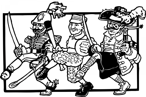 Vintage Three Guys coloring page image