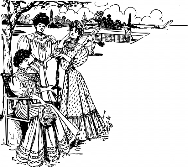Vintage Three Ladies and Tennis coloring page image