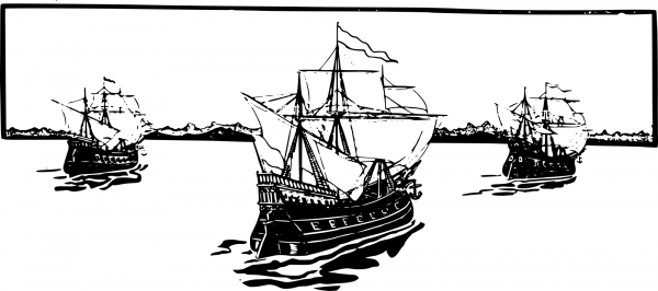 Vintage Three Old Ships coloring page image