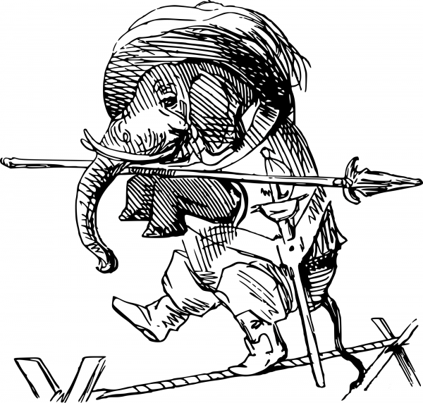 Vintage Tightrope Elephant coloring page image