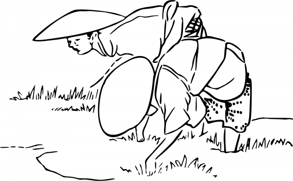 Vintage Transplanting Rice coloring page image