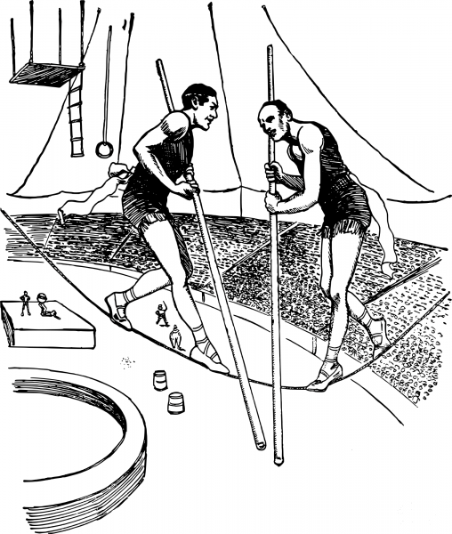 Vintage Trapeze Guys Fight coloring page image