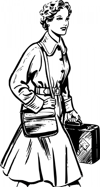Vintage Travelling Woman coloring page image
