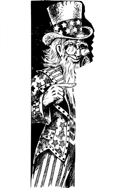 Vintage Trippy Uncle Sam Points coloring page image