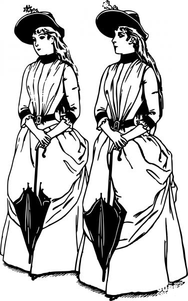 Vintage Twins out Strolling coloring page image