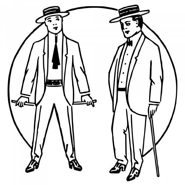 Vintage Two Gents in Hats coloring page image