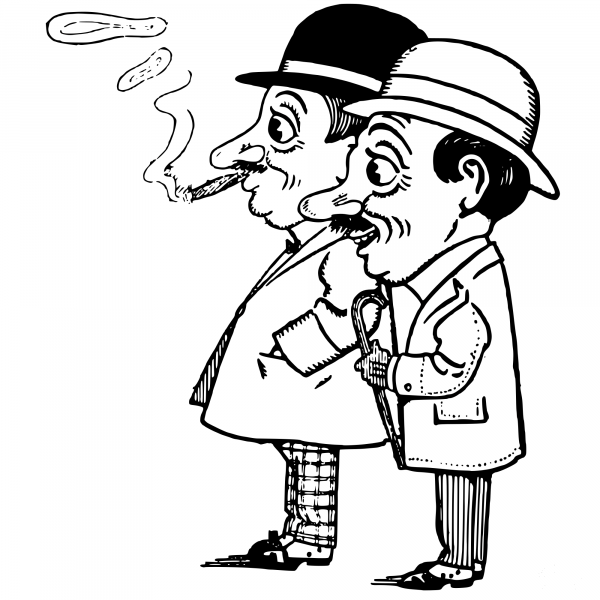 Vintage Two Gents with Hats coloring page image