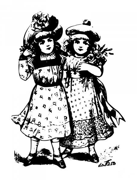 Vintage Two Girls coloring page image