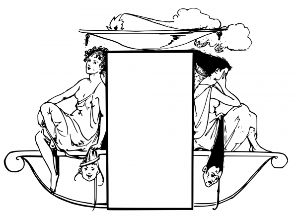 Vintage Two Girls Drama Frame coloring page image