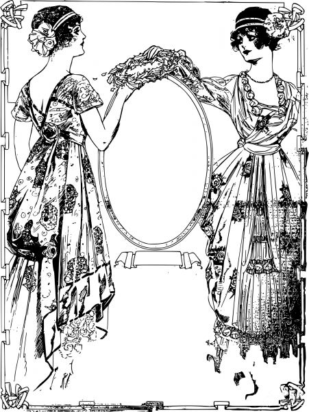 Vintage Two Ladies Frame coloring page image