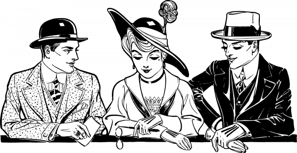Vintage Two Men and a Woman coloring page image