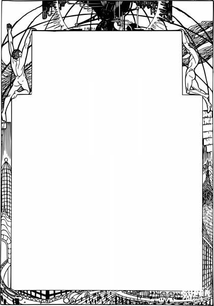 Vintage Two Nude Males Working Frame coloring page image