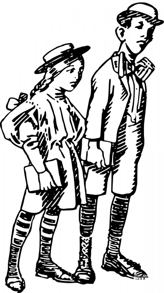 Vintage Two School Kids coloring page image