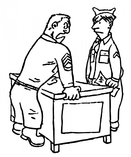 Vintage Two Soliders at a Desk coloring page image