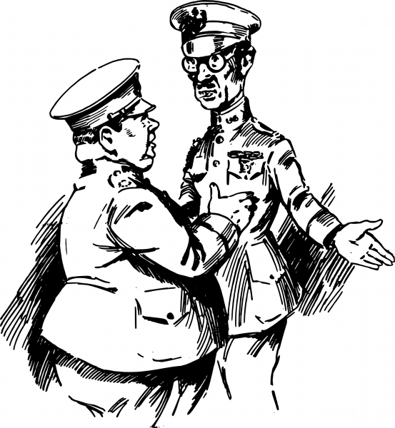 Vintage Two Soliders Talking coloring page image
