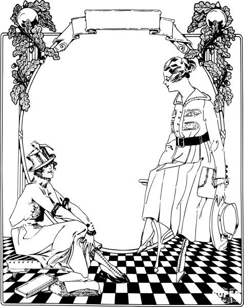 Vintage Two Stylish Girls coloring page image