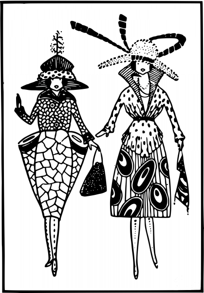 Vintage Two Stylish Ladies coloring page image