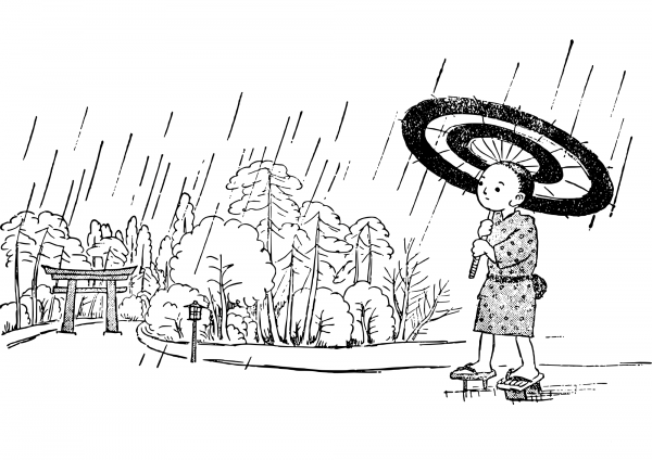 Vintage Umbrella Boy Shrine coloring page image
