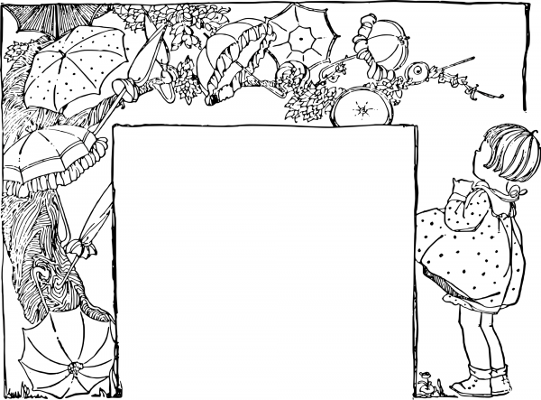 Vintage Umbrella Girl Frame coloring page image