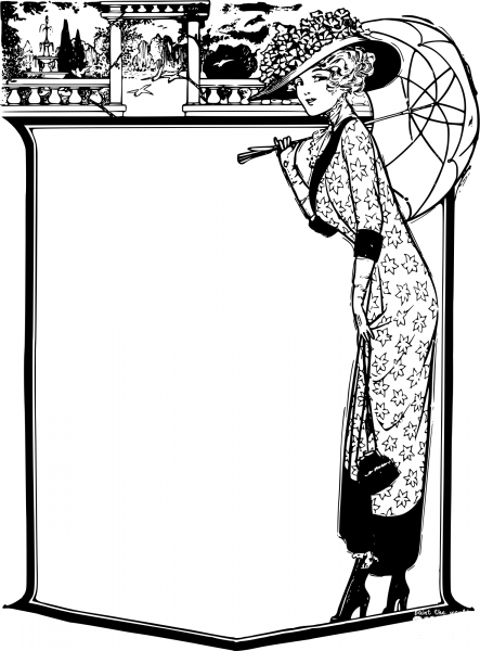 Vintage Umbrella Lady Frame coloring page image