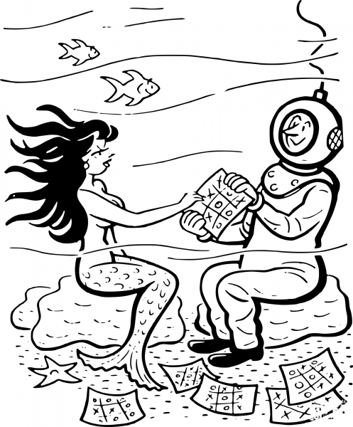 Vintage Underwater Tic Tac Toe coloring page image