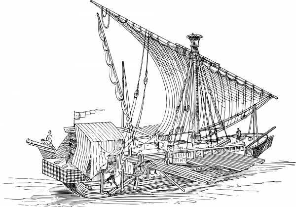 Vintage Venetian Ship coloring page image