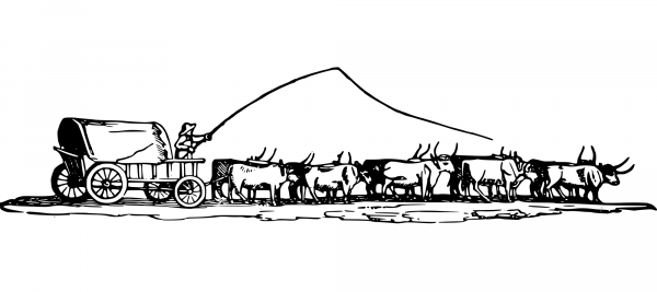 Vintage Wagon and Ox coloring page image