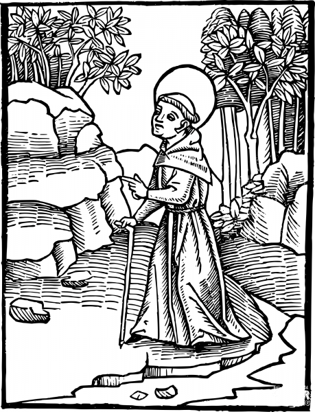 Vintage Walking Monk coloring page image
