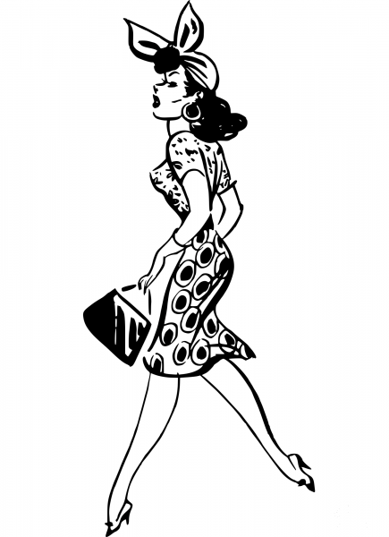Vintage Walking Woman coloring page image