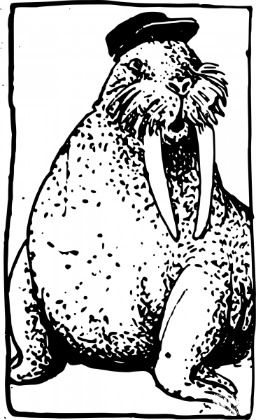 Vintage Walrus in a Hat coloring page image