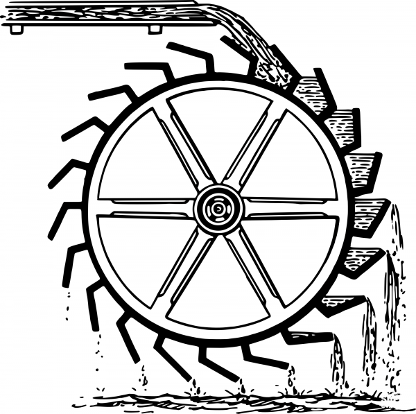 Vintage Water Wheel coloring page image