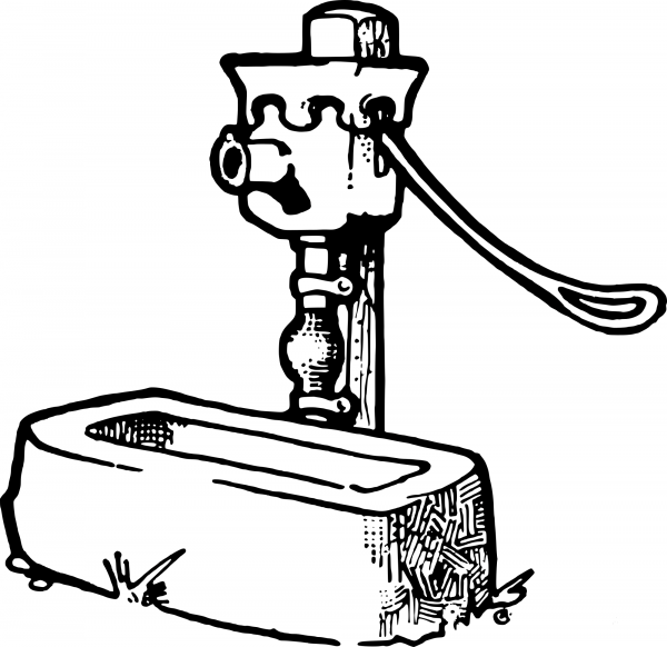 Vintage Well Pump with Horse Trough coloring page image