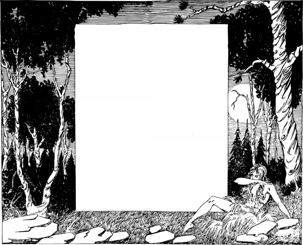 Vintage Wild Girl in the Woods Frame coloring page image