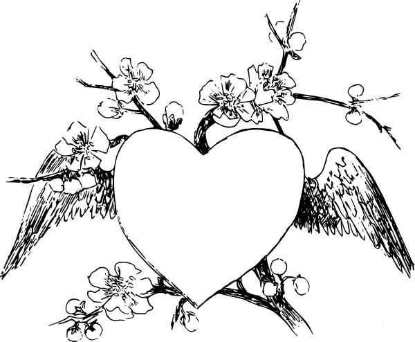 Vintage Winged Heart Frame coloring page image