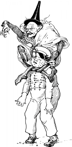 Vintage Witch on a Boys Back coloring page image