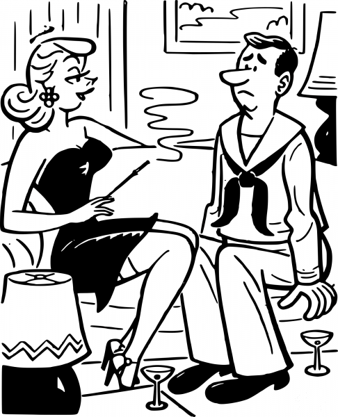 Vintage Woman and Sailor coloring page image