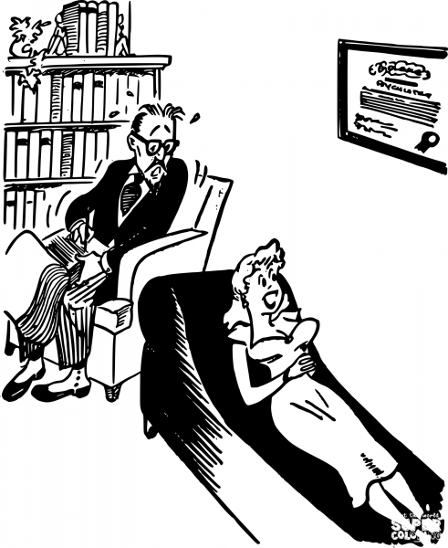 Vintage Woman and Shrink coloring page image